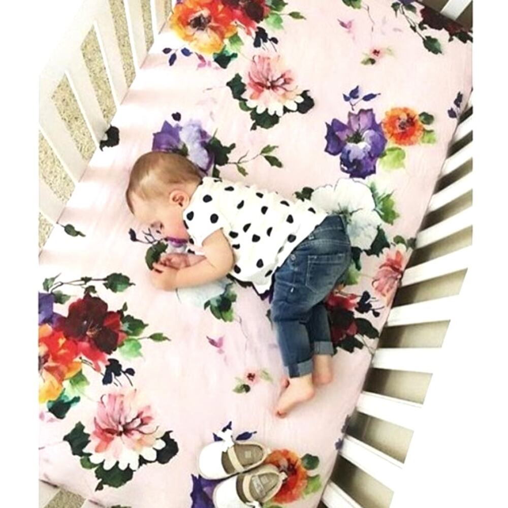 Pottery Barn Kids Hannah Floral Watercolor Organic Cotton Crib Fitted Sheet